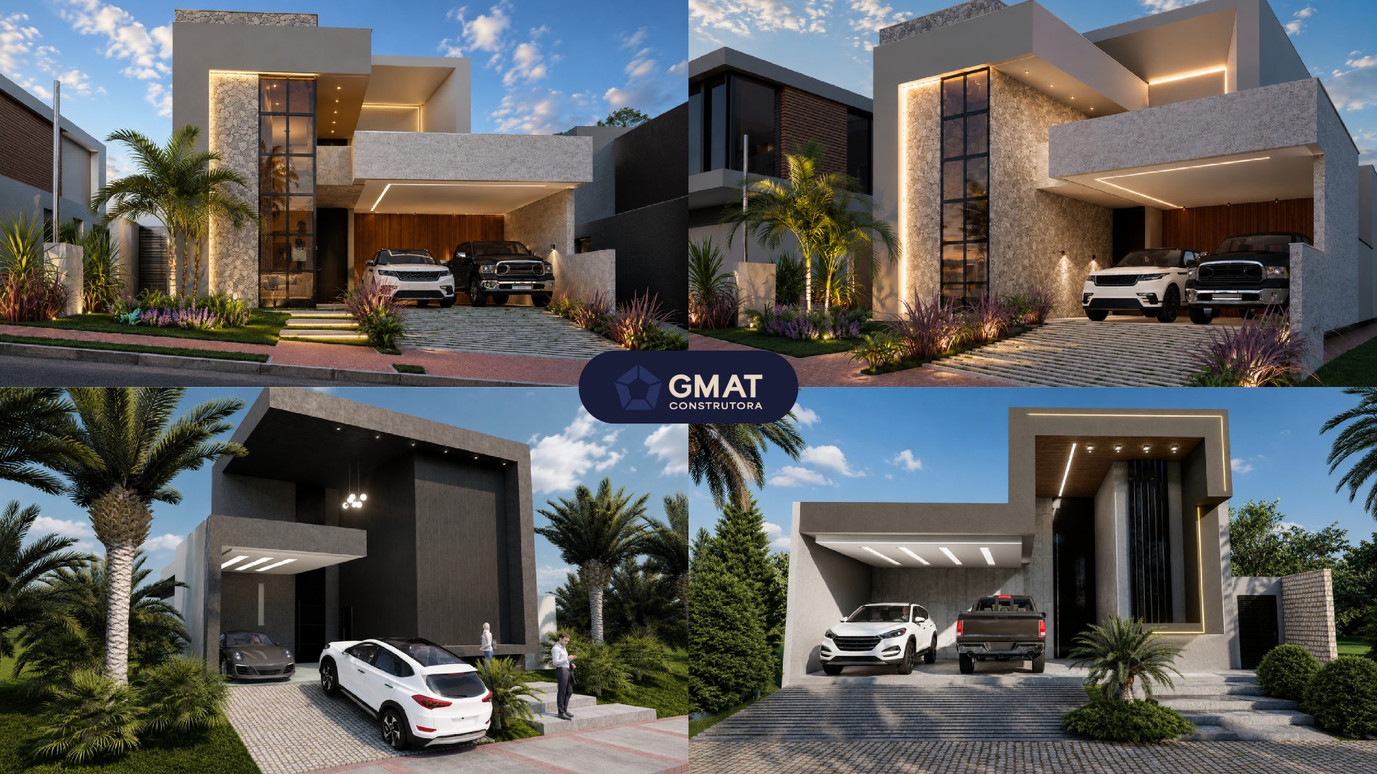 Colagem de fachadas de residências de alto padrão construídas pela GMAT